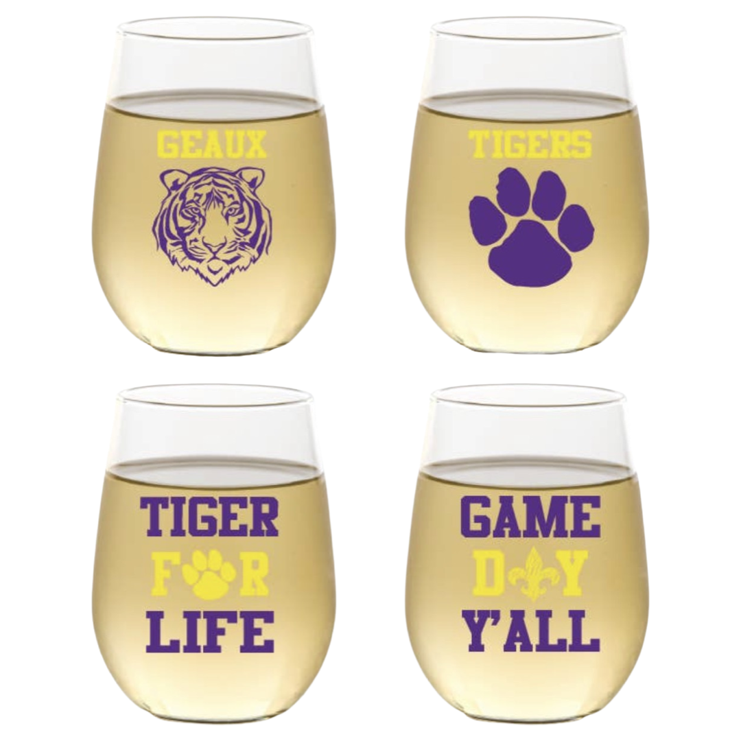 LSU Inspired Shatterproof Stemless Wine Tumblers